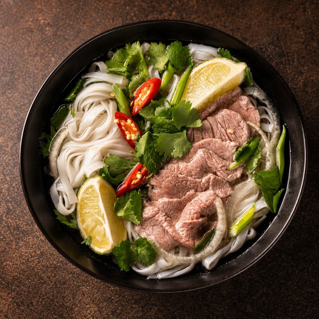 4. Phở Tải, Vè Giòn – Rare Steak & Well Done Flank Pho.