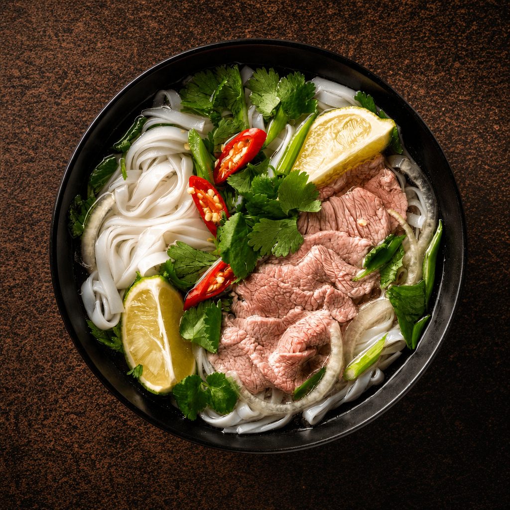 7. Phở Tái, Nam, Gần – Rare Steak, Flank, Tendon Pho.